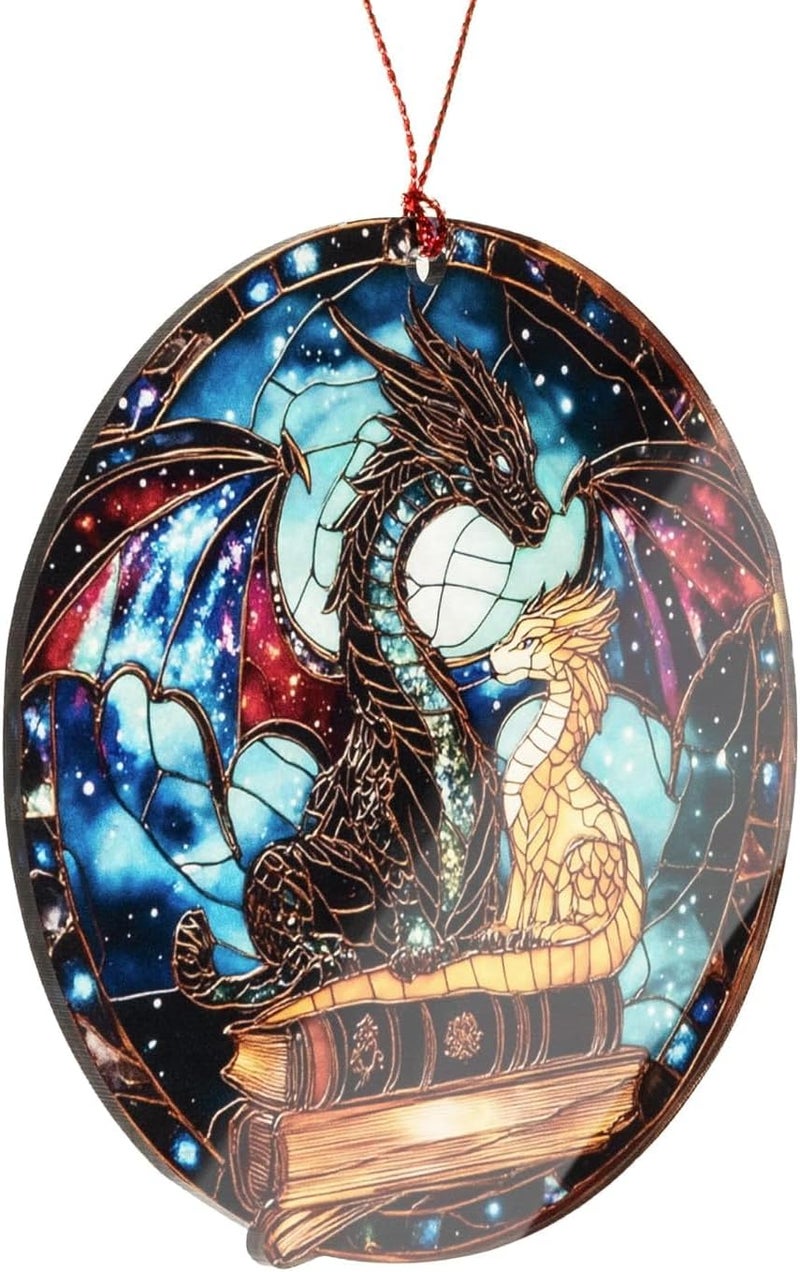 NELXI Dragon Gifts for Women Man, Dragon Book, Fantasy Ornament, Gothic Style Decor, Mystical Art Hanging Keepsake, Cosmic Inspired Design, Reading Lover Display, Unique Home Accent, Enchanting Collector - Image 3